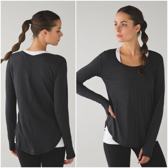 Lululemon Yogini 5 Year Long Sleeve Tee Heathered Black size 10 Soft Gym Yoga - Picture 1 of 13